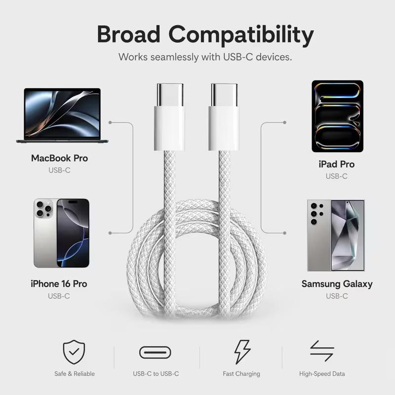2Pack USB C to USB C cable designed for stable charging and daily use