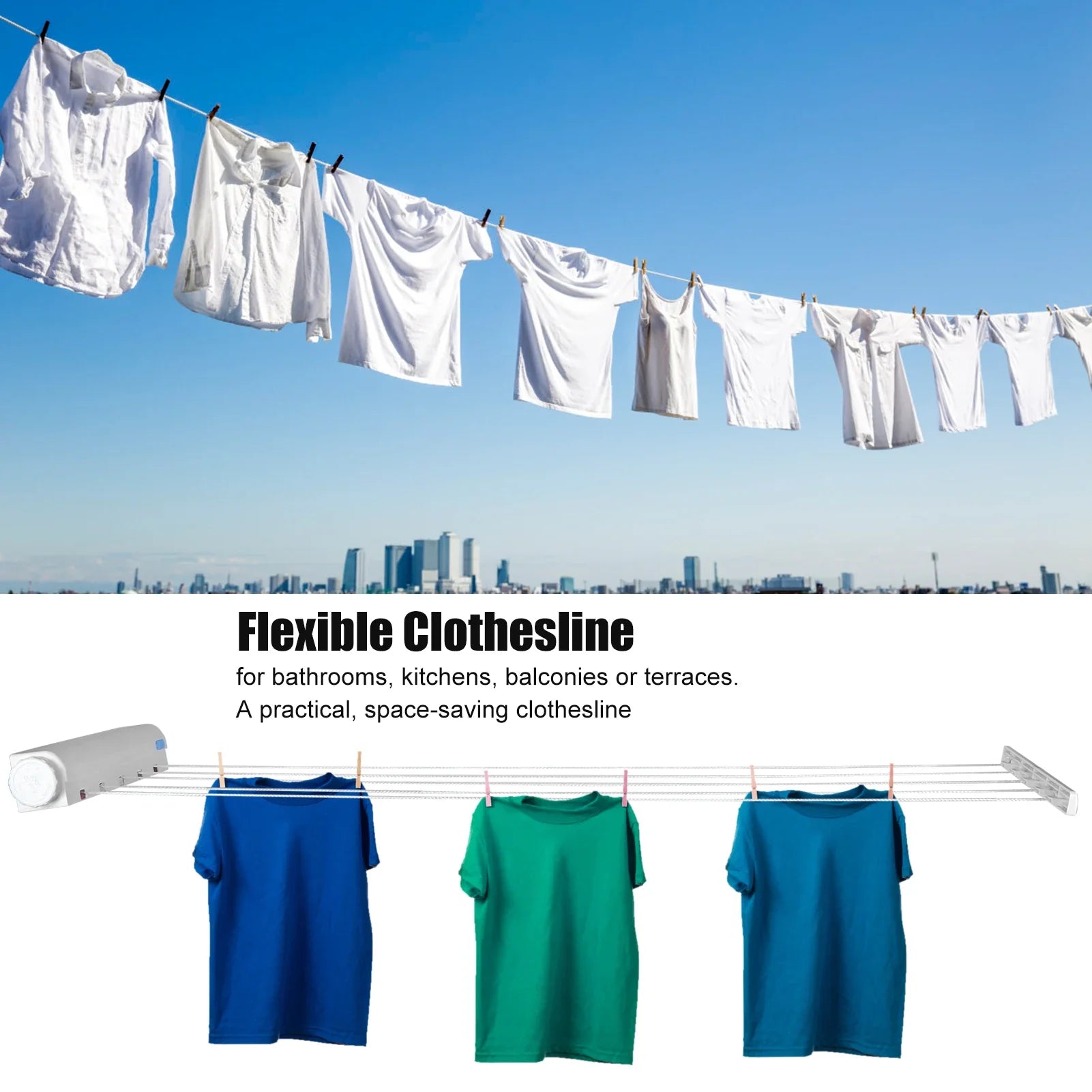 Telescopic Retractable Clothesline, Outdoor Laundry Drying Rope.