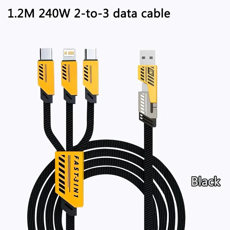 240W USB Fast Charging Cable, 3-in-1 Multi Charger Cord for iPhone, Type-C & Micro USB, 4FT Braided