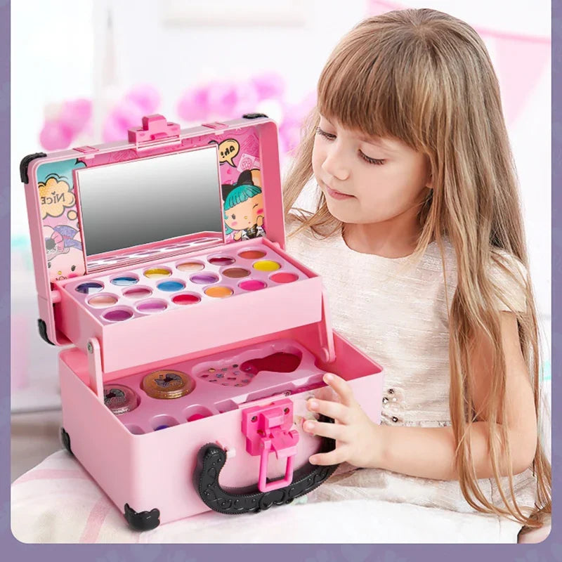 Kids Makeup Kit Girls - Pretend Play Princessfor  Cosmetics Set, Non-Toxic Washable Toy with Lipstick, Eyeshadow & Storage Case