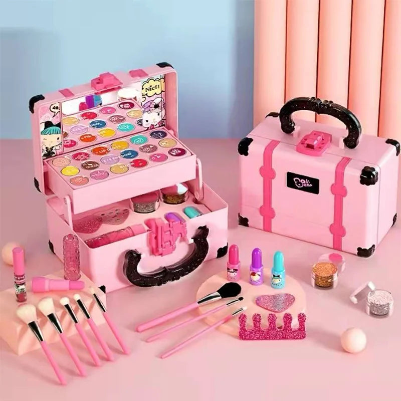 Kids Makeup Kit Girls - Pretend Play Princessfor  Cosmetics Set, Non-Toxic Washable Toy with Lipstick, Eyeshadow & Storage Case
