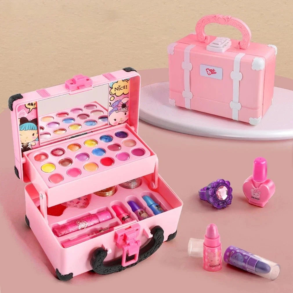 Kids Makeup Kit Girls - Pretend Play Princessfor  Cosmetics Set, Non-Toxic Washable Toy with Lipstick, Eyeshadow & Storage Case