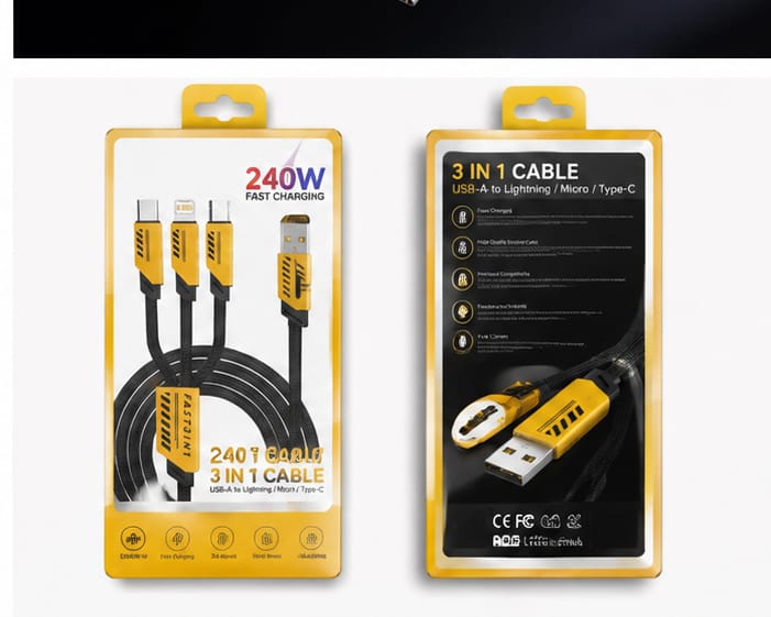 240W USB Fast Charging Cable, 3-in-1 Multi Charger Cord for iPhone, Type-C & Micro USB, 4FT Braided