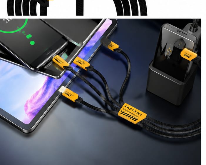 240W USB Fast Charging Cable, 3-in-1 Multi Charger Cord for iPhone, Type-C & Micro USB, 4FT Braided