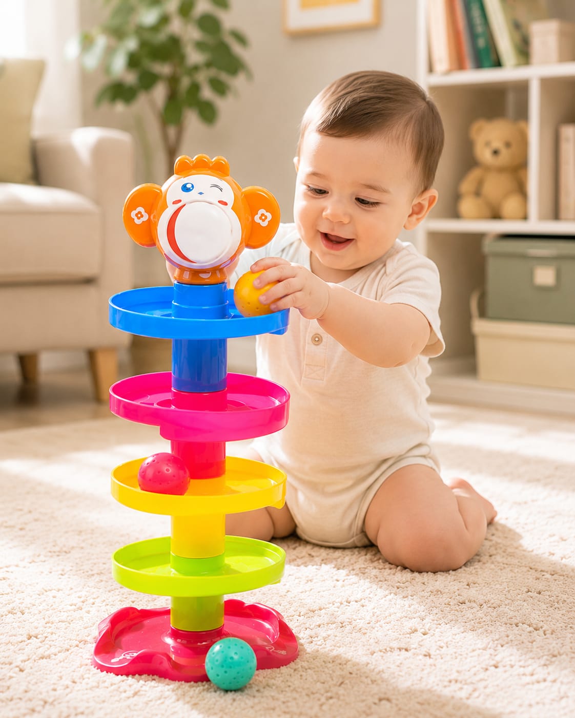 Baby Ball Drop Toy - Spinning Tower Stacking Toy with Rolling Balls, Educational Activity Toy for Toddlers & Infants