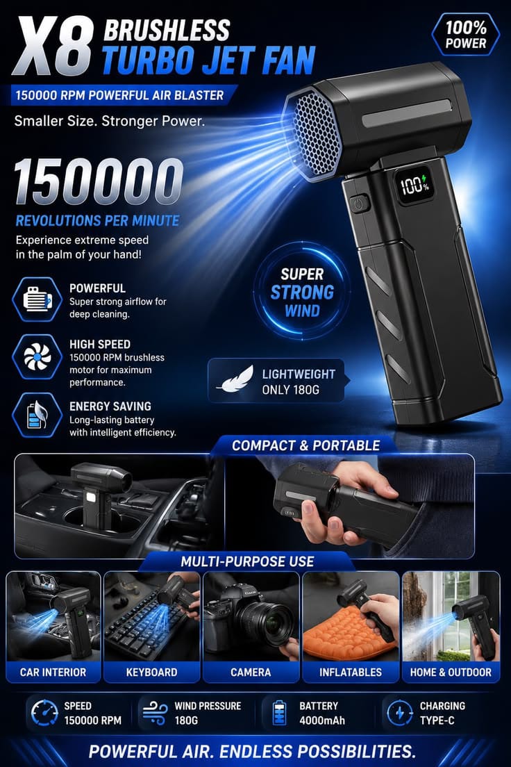"X8 Brushless Turbo Air Blower – 150000RPM"