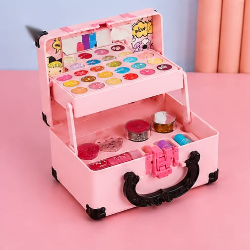 Kids Makeup Kit Girls - Pretend Play Princessfor  Cosmetics Set, Non-Toxic Washable Toy with Lipstick, Eyeshadow & Storage Case