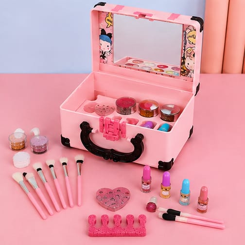 Kids Makeup Kit Girls - Pretend Play Princessfor  Cosmetics Set, Non-Toxic Washable Toy with Lipstick, Eyeshadow & Storage Case