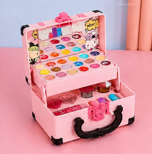 Kids Makeup Kit Girls - Pretend Play Princessfor  Cosmetics Set, Non-Toxic Washable Toy with Lipstick, Eyeshadow & Storage Case