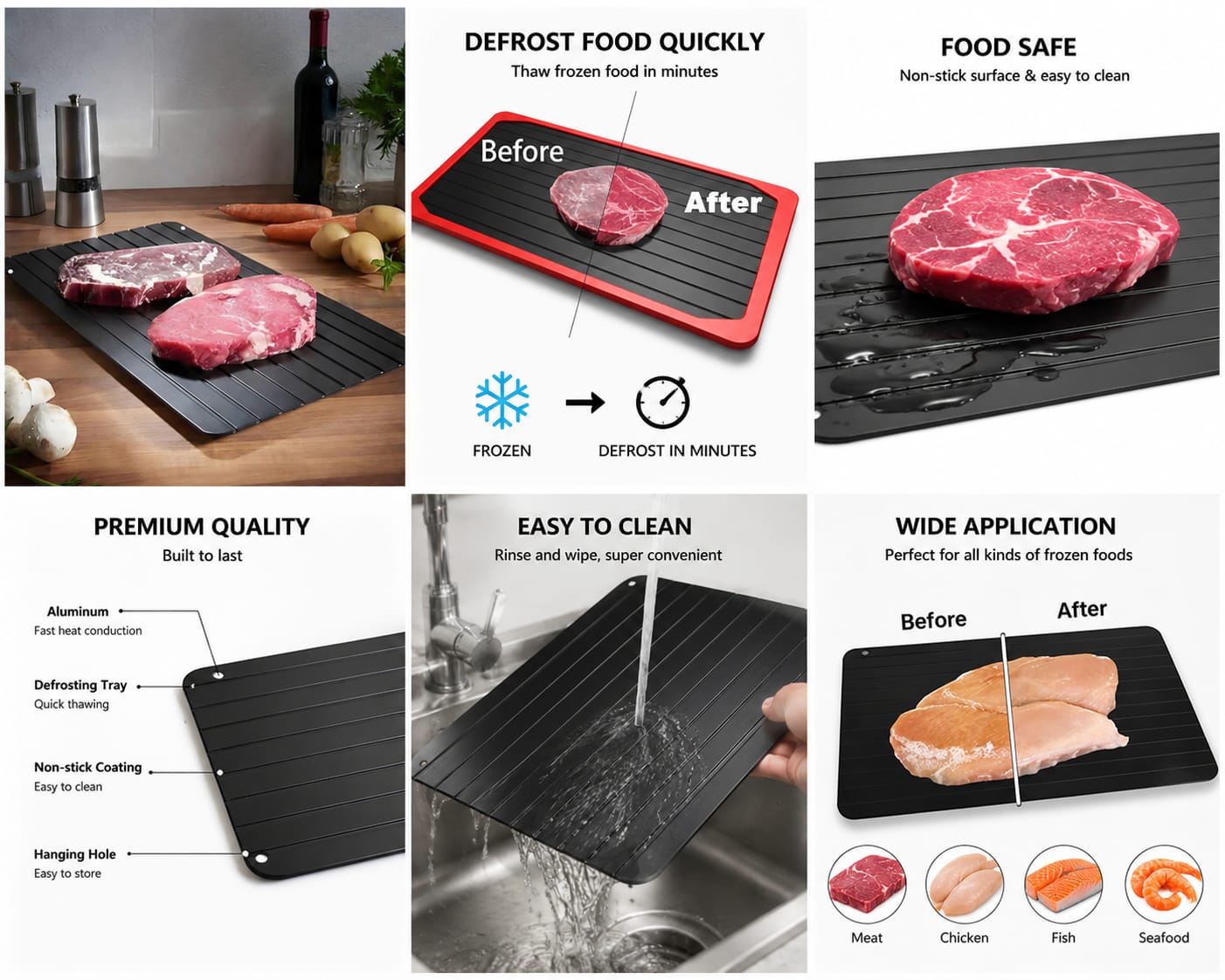 "Rapid Defrost Tray for Meat & Frozen Food"