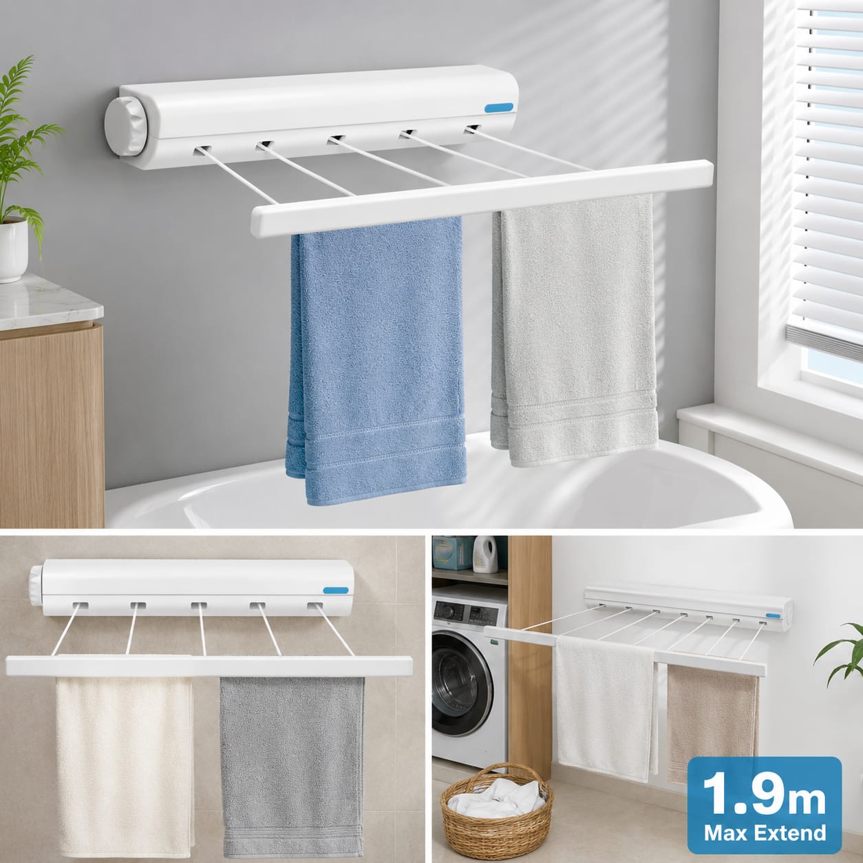 Telescopic Retractable Clothesline, Outdoor Laundry Drying Rope.